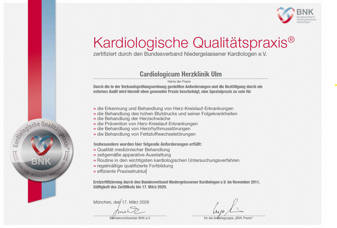 Zertfikat Kardiologische Qualitaetspraxis 2026