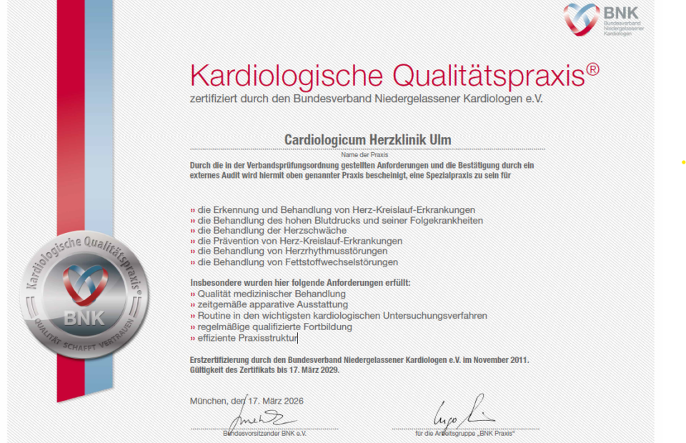 Zertfikat Kardiologische Qualitaetspraxis 2026